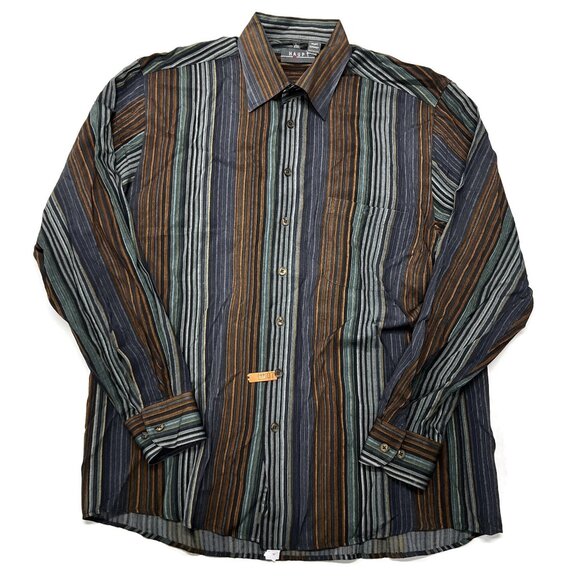 HAUPT Button Up Shirt Mens 16.5 L Germany Striped Long Sleeve Cotton Blue Brown - Picture 1 of 6